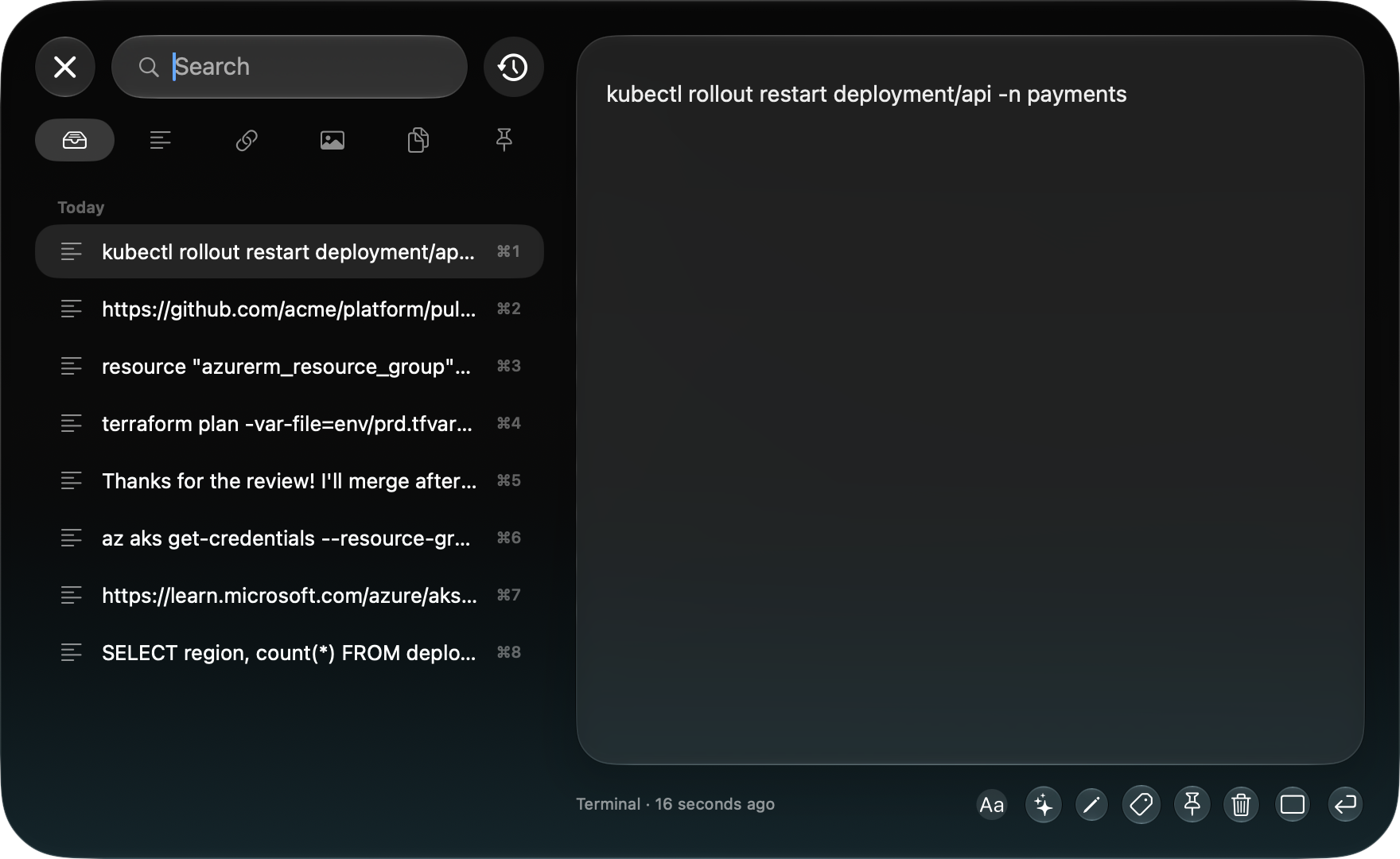 An encrypted clipboard history with commands, links and code